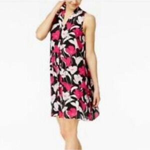 Vince Camuto Sleeveless Chiffon Float Dress X-Small Black Pink Floral V-Neck